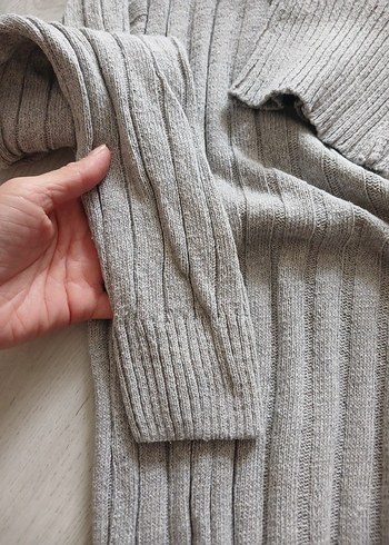 Gri Fitilli Triko Balıkçı Yaka Kadın Kazak - Görsel 2