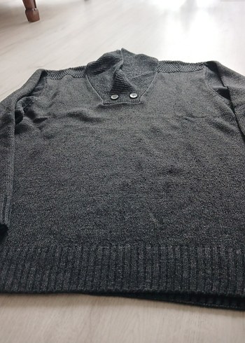 Düğmeli Gri Yün Erkek Kazak - Görsel 6