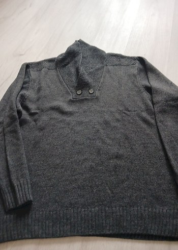 Düğmeli Gri Yün Erkek Kazak - Görsel 2