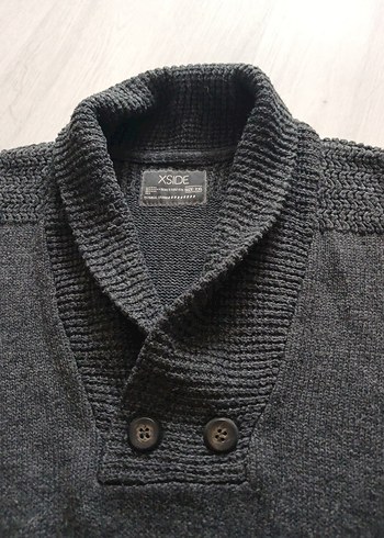 Düğmeli Gri Yün Erkek Kazak - Görsel 7