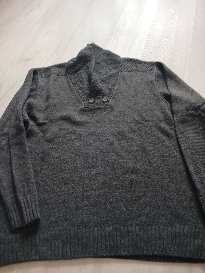 Düğmeli Gri Yün Erkek Kazak - Görsel 2