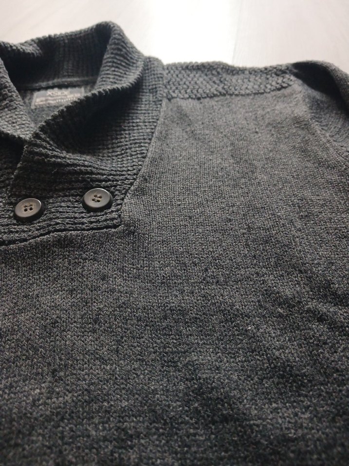 Düğmeli Gri Yün Erkek Kazak - Görsel 5