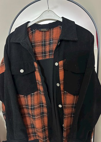 Düğmeli Kareli Kahverengi Kadın Gömlek - Görsel 3