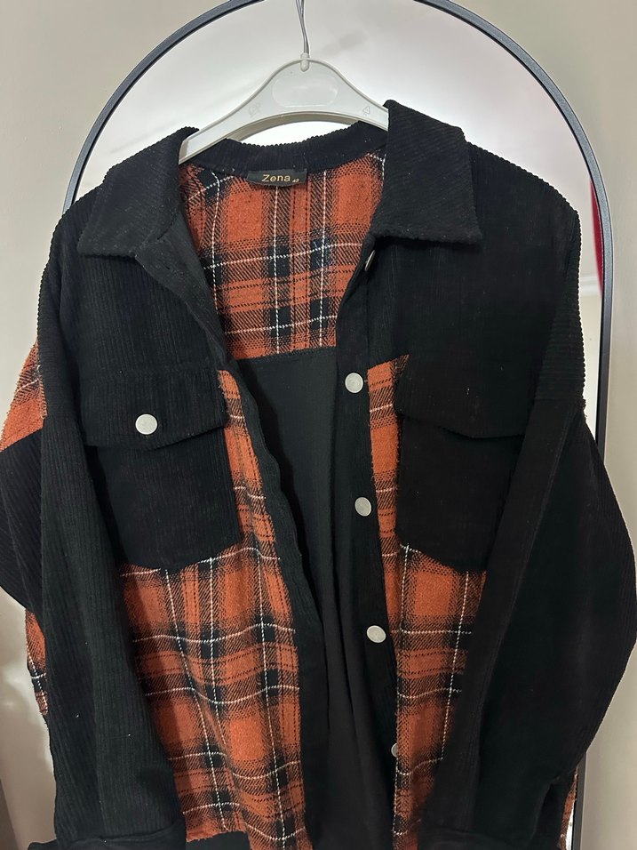 Düğmeli Kareli Kahverengi Kadın Gömlek - Görsel 3