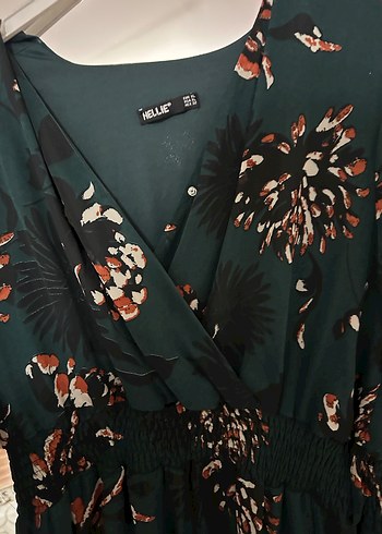 Yeşil Bohem Midi Elbise, Uzun Kollu, V Yaka - Görsel 3