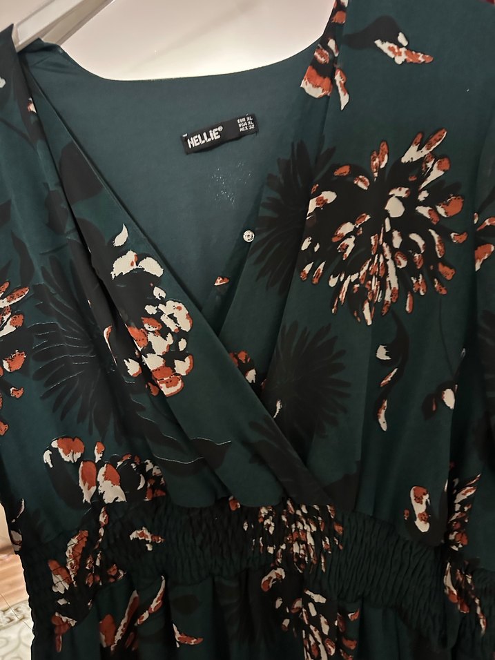 Yeşil Bohem Midi Elbise, Uzun Kollu, V Yaka - Görsel 3