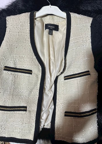 Kürk Detaylı Siyah-Beyaz Mini Kadın Ceket - Görsel 2