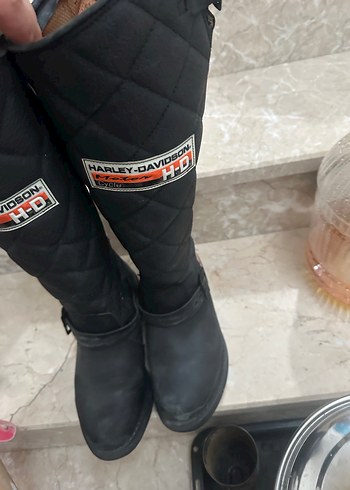 Siyah Deri kadın Biker Diz Boyu Bot - Görsel 6