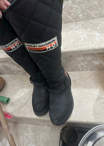 Siyah Deri kadın Biker Diz Boyu Bot - Görsel 5