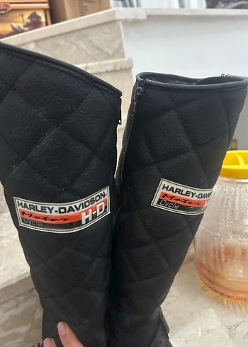 Siyah Deri kadın Biker Diz Boyu Bot - Görsel 2