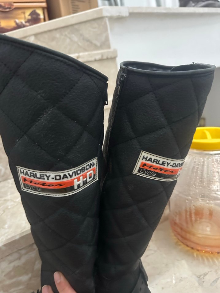 Siyah Deri kadın Biker Diz Boyu Bot - Görsel 2