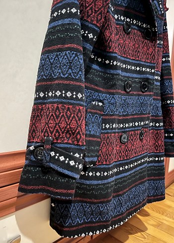 Etnik Desenli Astarlı Kapüşonlu Kaşe - Görsel 5