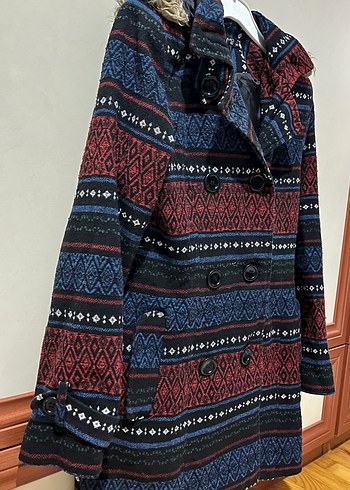 Etnik Desenli Astarlı Kapüşonlu Kaşe - Görsel 6