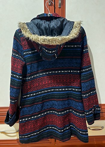 Etnik Desenli Astarlı Kapüşonlu Kaşe - Görsel 4