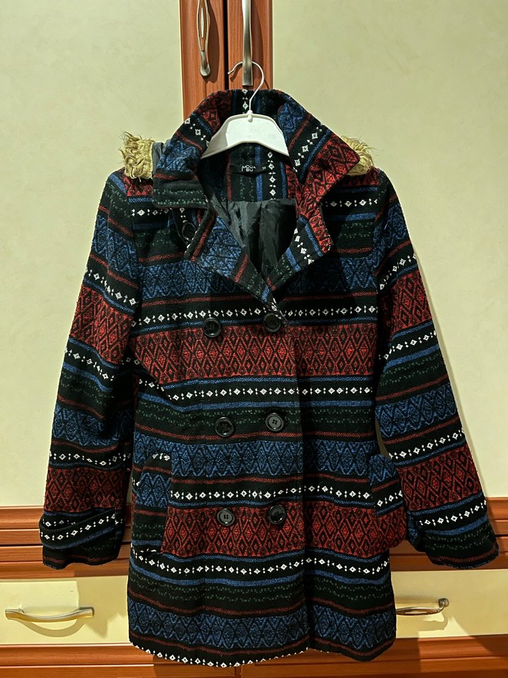 Etnik Desenli Astarlı Kapüşonlu Kaşe - Görsel 2