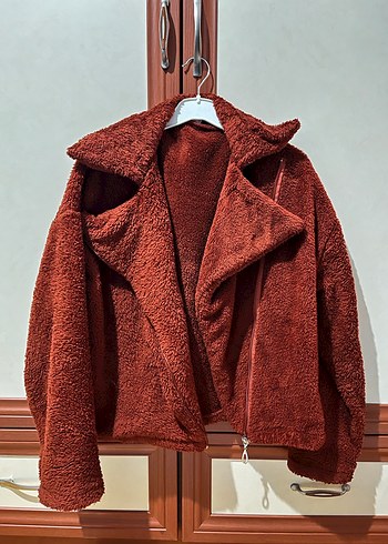 Kahverengi Kürk Detaylı Peluş Ceket - Görsel 4