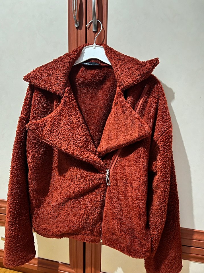 Kahverengi Kürk Detaylı Peluş Ceket - Görsel 5