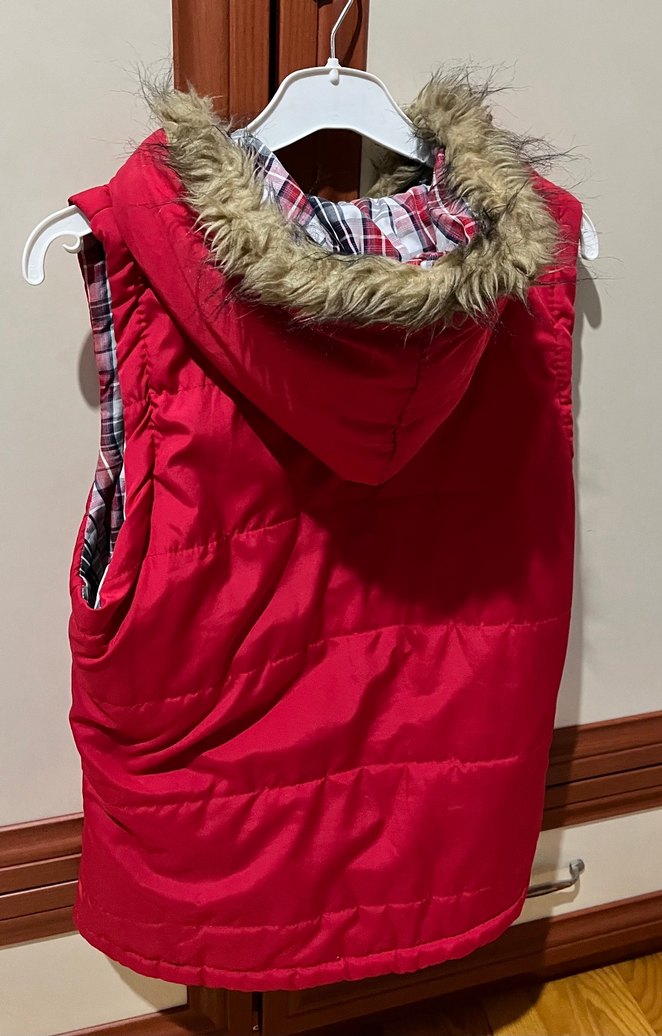 Kırmızı Kürklü Kadın Hafif Şişme Yelek - Görsel 5