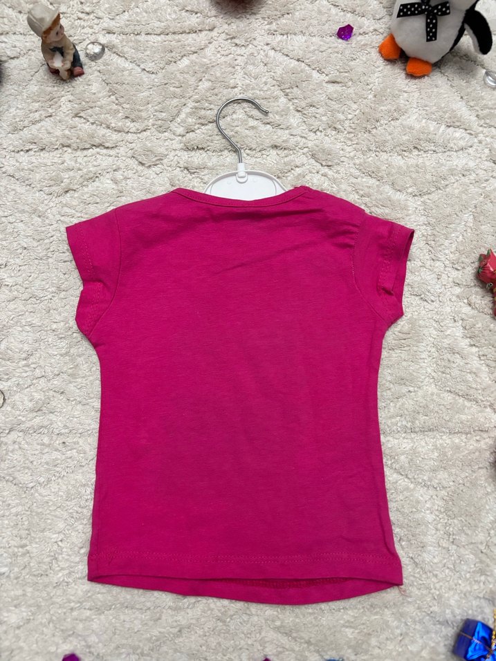 Kız Çocuk Pembe Baskılı Kısa Kollu Tişört - Görsel 2