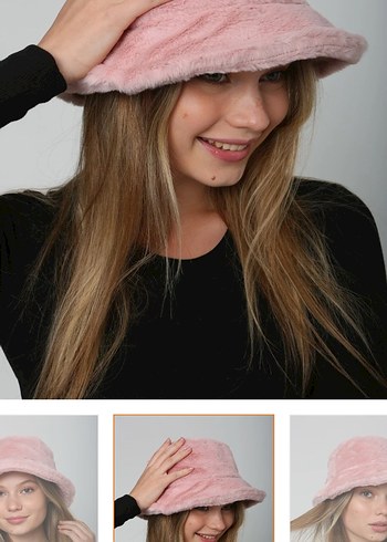 Pembe Peluş Bucket Kadın Şapka - Görsel 3