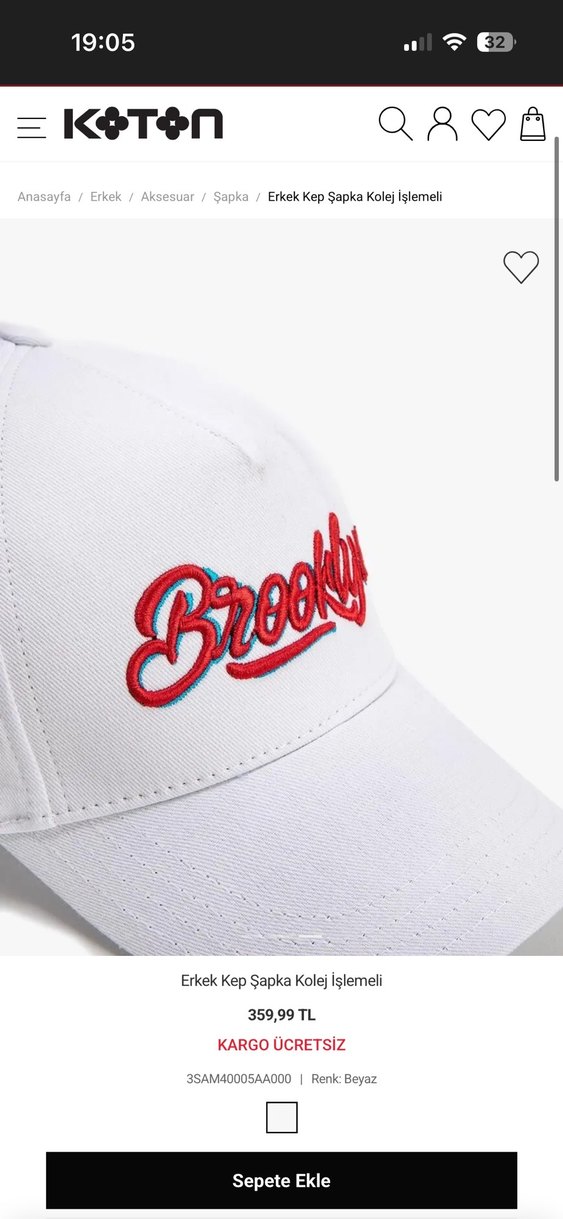 Koton Beyaz Brooklyn Nakışlı Pamuklu Kep Şapka - Görsel 2