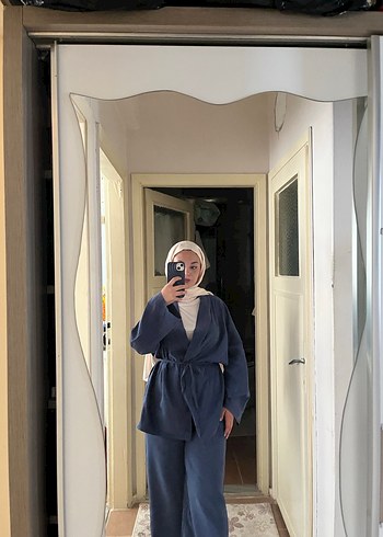 Gri Mavi Midi Denim Kadın Takım