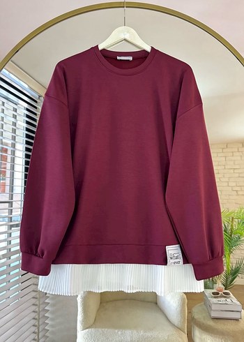 Bordo Kadın Pamuklu Uzun Kollu Sweatshirt