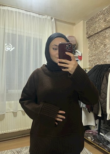 Kahverengi Boğazlı Örme Kadın Kazak - Görsel 2