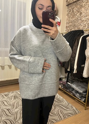 Gri Yüksek Yaka Kadın Triko Kazak - Görsel 2