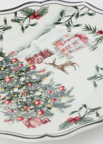 Nakışlı Beyaz Yılbaşı Tabak - Görsel 2