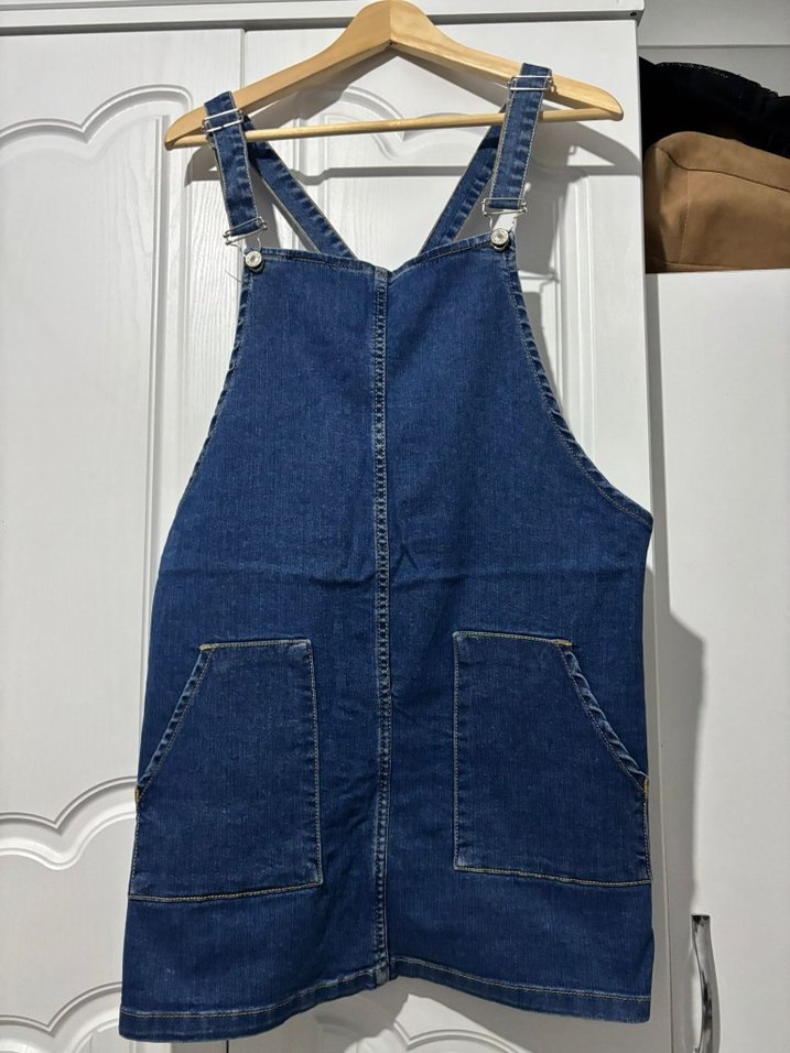 Kadın Lacivert Denim Midi Askılı Elbise - Görsel 2