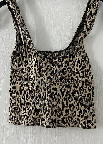 Kadın Kahverengi Leopar Desenli Örme Mini Atlet - Görsel 2