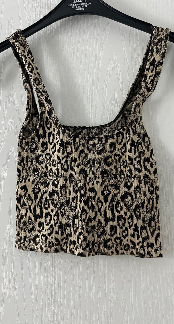 Kadın Kahverengi Leopar Desenli Örme Mini Atlet - Görsel 2