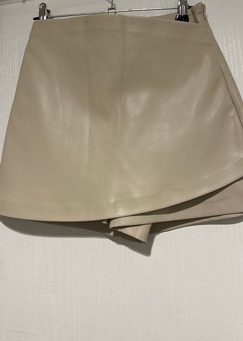 Bej Deri Mini şort etek. - Görsel 2