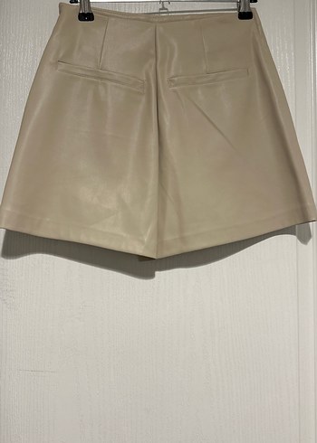 Bej Deri Mini şort etek. - Görsel 3