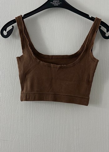 Kadın Kahverengi Süet Crop Top - Görsel 2