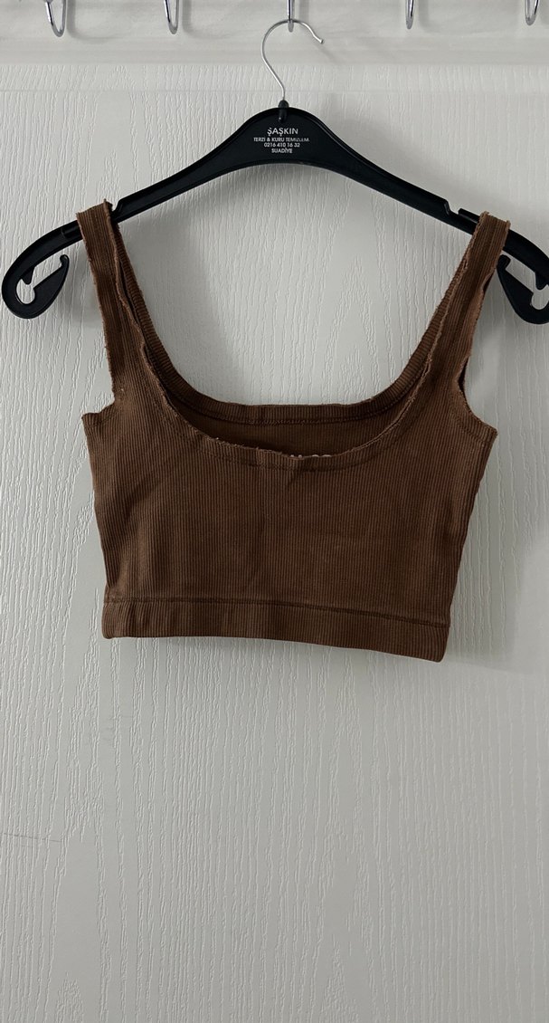 Kadın Kahverengi Süet Crop Top - Görsel 2