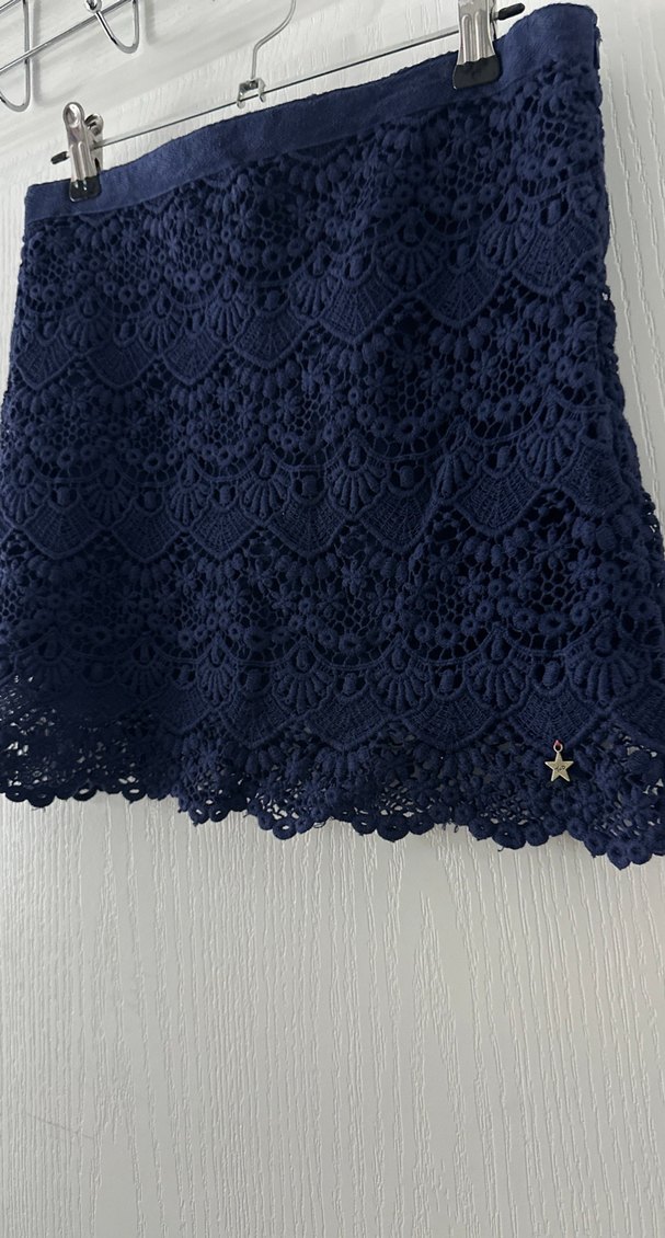 Dantel Detaylı Lacivert Mini Etek - Görsel 3