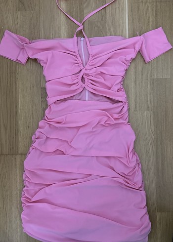 Pembe Drapeli Mini Abiye Elbise - Görsel 3