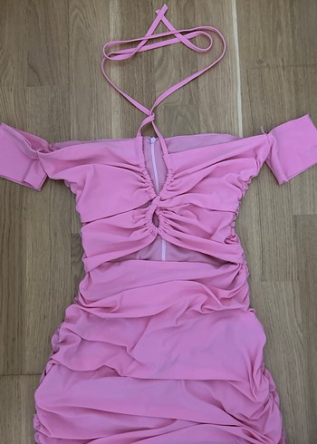 Pembe Drapeli Mini Abiye Elbise - Görsel 2