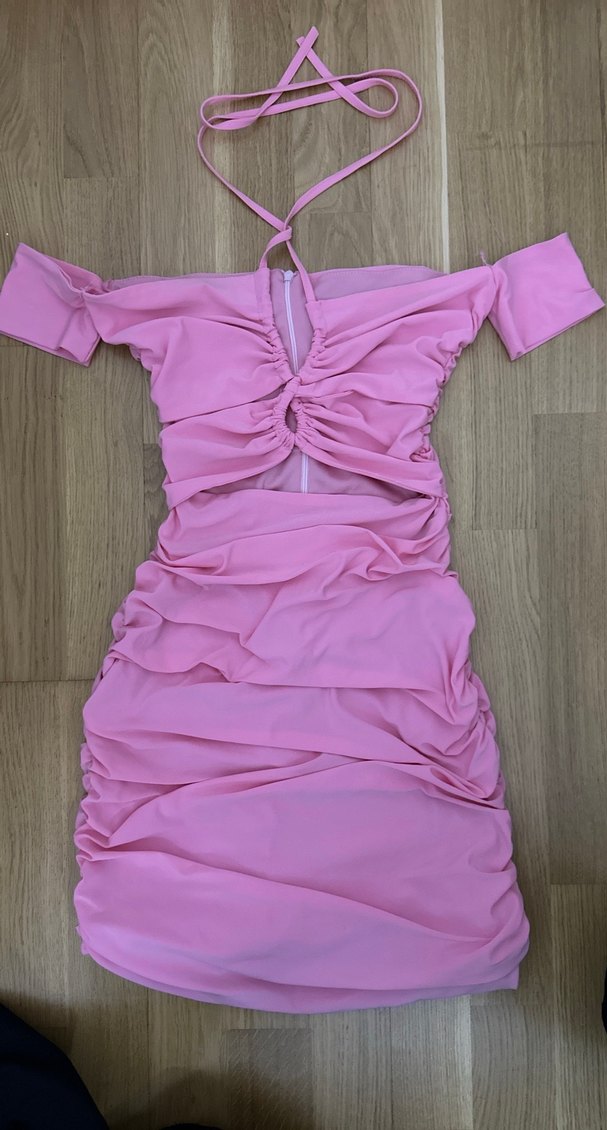 Pembe Drapeli Mini Abiye Elbise - Görsel 3