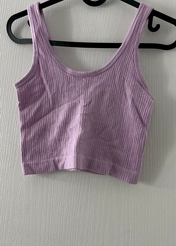 Mor V Yaka Kolsuz Crop Top - Görsel 2