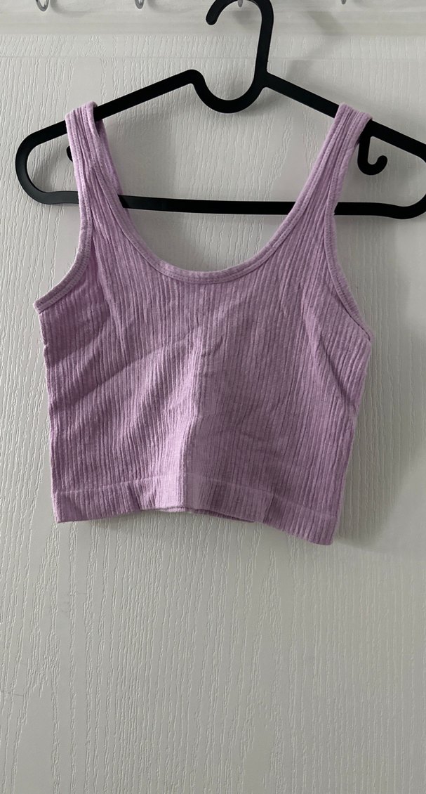 Mor V Yaka Kolsuz Crop Top - Görsel 2