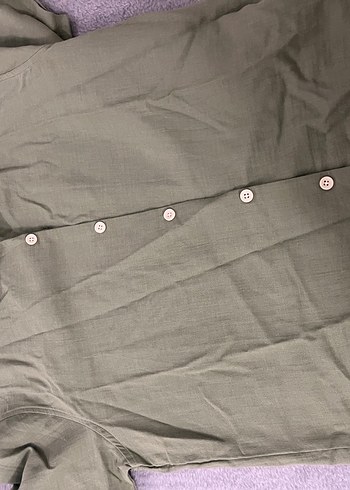 Haki Keten Kısa Kollu Erkek Gömlek - Görsel 2
