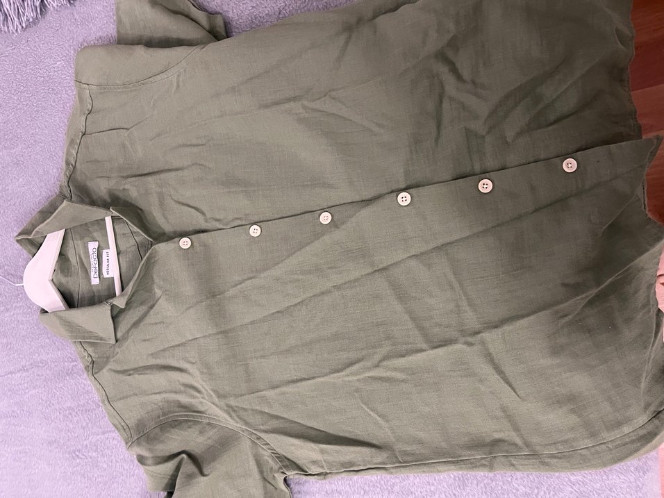 Haki Keten Kısa Kollu Erkek Gömlek - Görsel 2