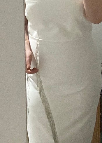 Beyaz Drapeli Midi Düğün Elbisesi - Görsel 2