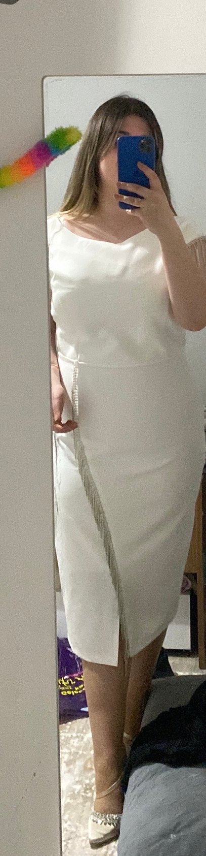 Beyaz Drapeli Midi Düğün Elbisesi - Görsel 2