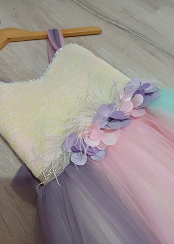 Diğer Kız Çocuk Pastel Renkli Pilili Elbise unicorn