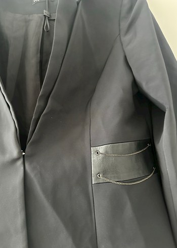 Network Düğmeli Siyah Deri Kadın Blazer Ceket - Görsel 3