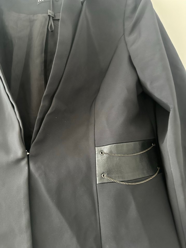 Network Düğmeli Siyah Deri Kadın Blazer Ceket - Görsel 3